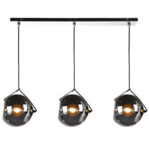 Hanglamp Orb met een zwarte plafondplaat en drie glazen bollen van zwart glas te koop bij Afrit 29.