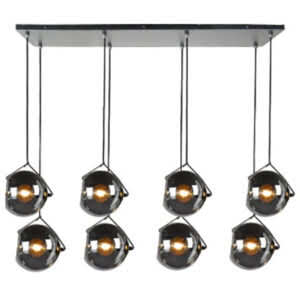 Hanglamp Orb met een zwarte plafondplaat en acht glazen bollen van zwart glas te koop bij Afrit 29.