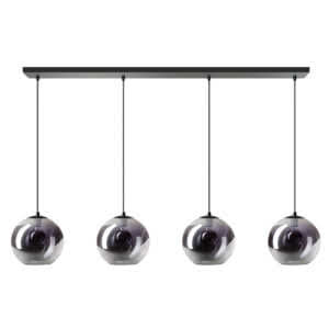 Hanglamp Orb met een zwarte plafondplaat en 4 glazen bollen van 25 cm.