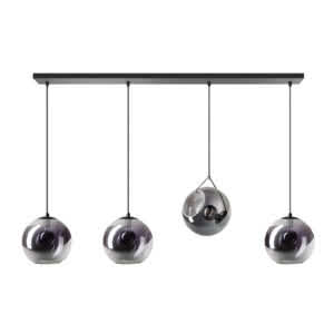 Hanglamp Orb met een zwarte plafondplaat en 4 glazen bollen van 25 cm 1 is omhoog..