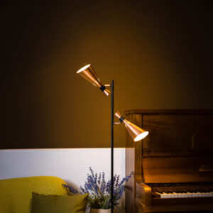 York vloerlamp zwart en koper sfeerfoto 1.